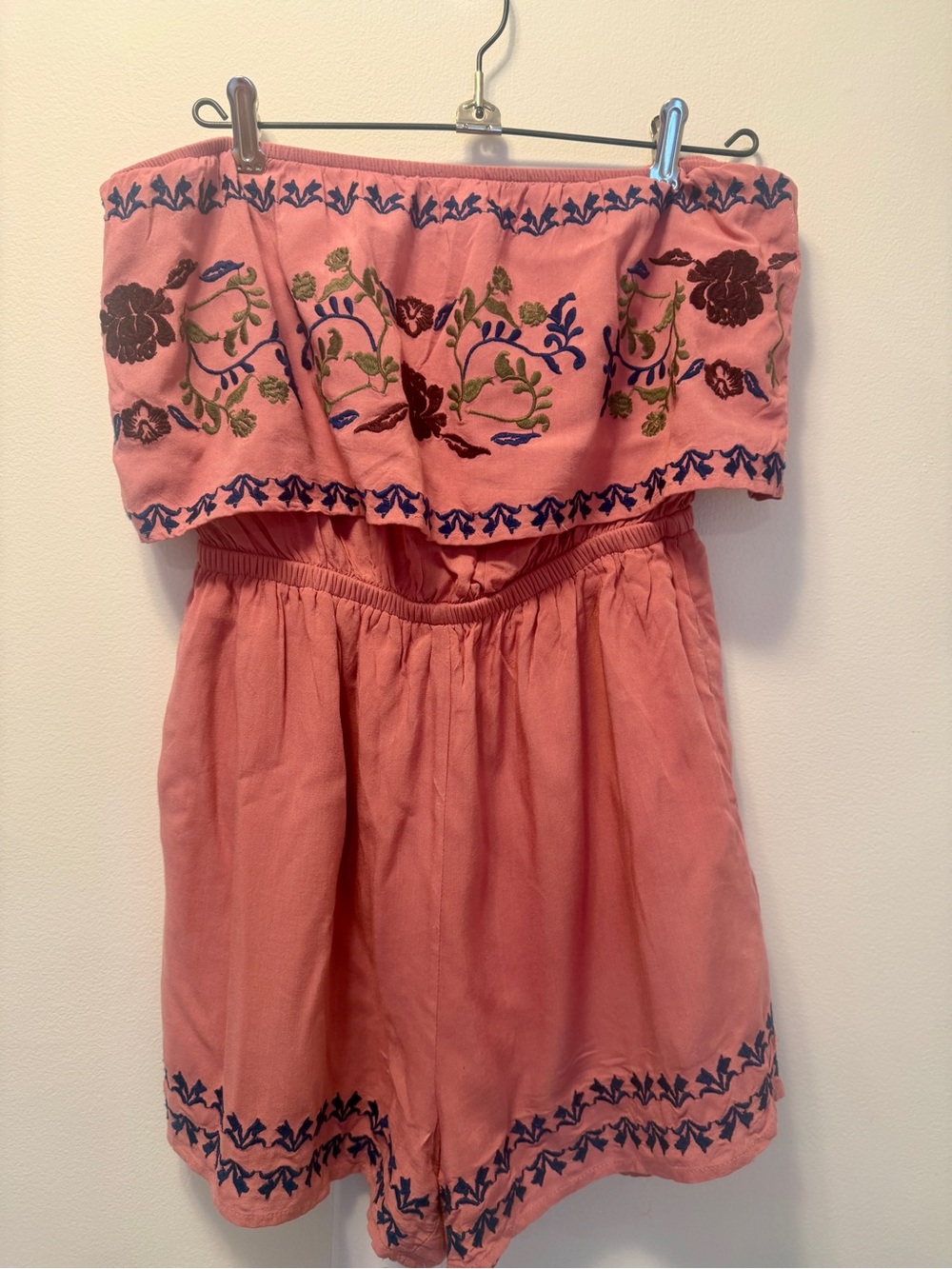 Blue Rain Pink Top with Navy Embroidered Detail